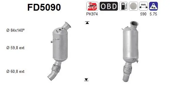 Filtre à particules / à suie, échappement AS FD5090
