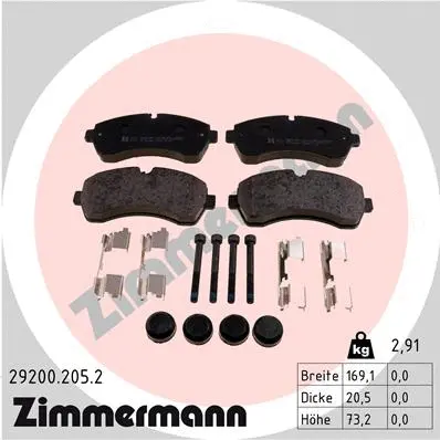 Kit de plaquettes de frein, frein à disque ZIMMERMANN 29200.205.2
