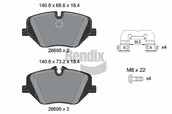 Kit de plaquettes de frein, frein à disque BENDIX Braking BPD2493