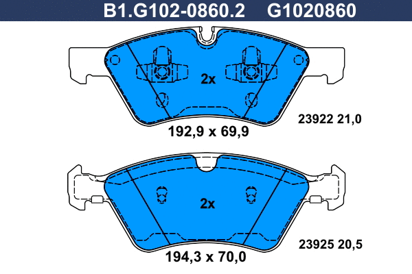 Kit de plaquettes de frein, frein à disque GALFER B1.G102-0860.2