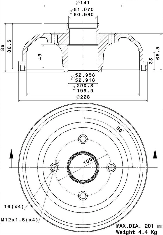 Tambour de frein VILLAR 627.0317