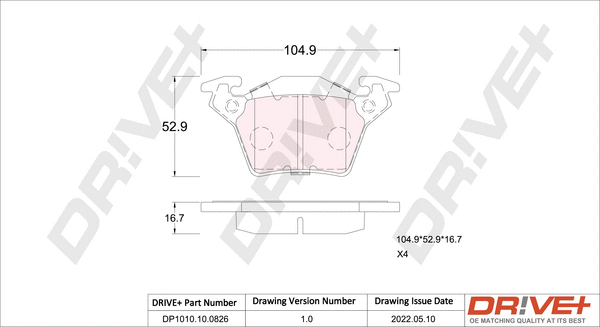 Kit de plaquettes de frein, frein à disque Dr!ve+ DP1010.10.0826