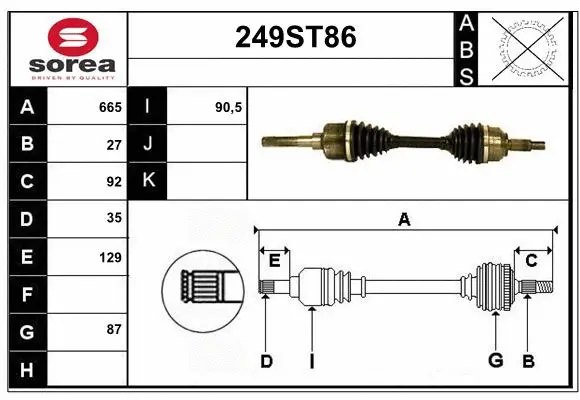Arbre de transmission STARTCAR 249ST86