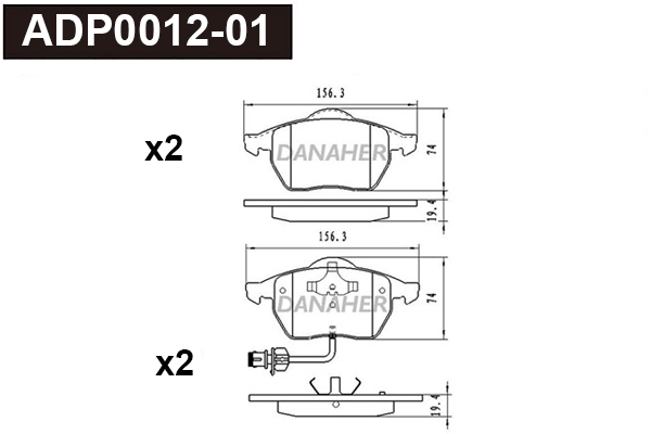 Kit de plaquettes de frein, frein à disque DANAHER ADP0012-01