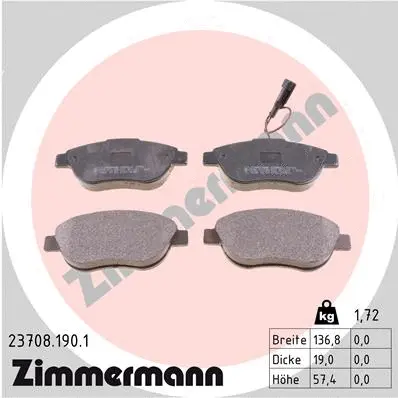 Kit de plaquettes de frein, frein à disque ZIMMERMANN 23708.190.1