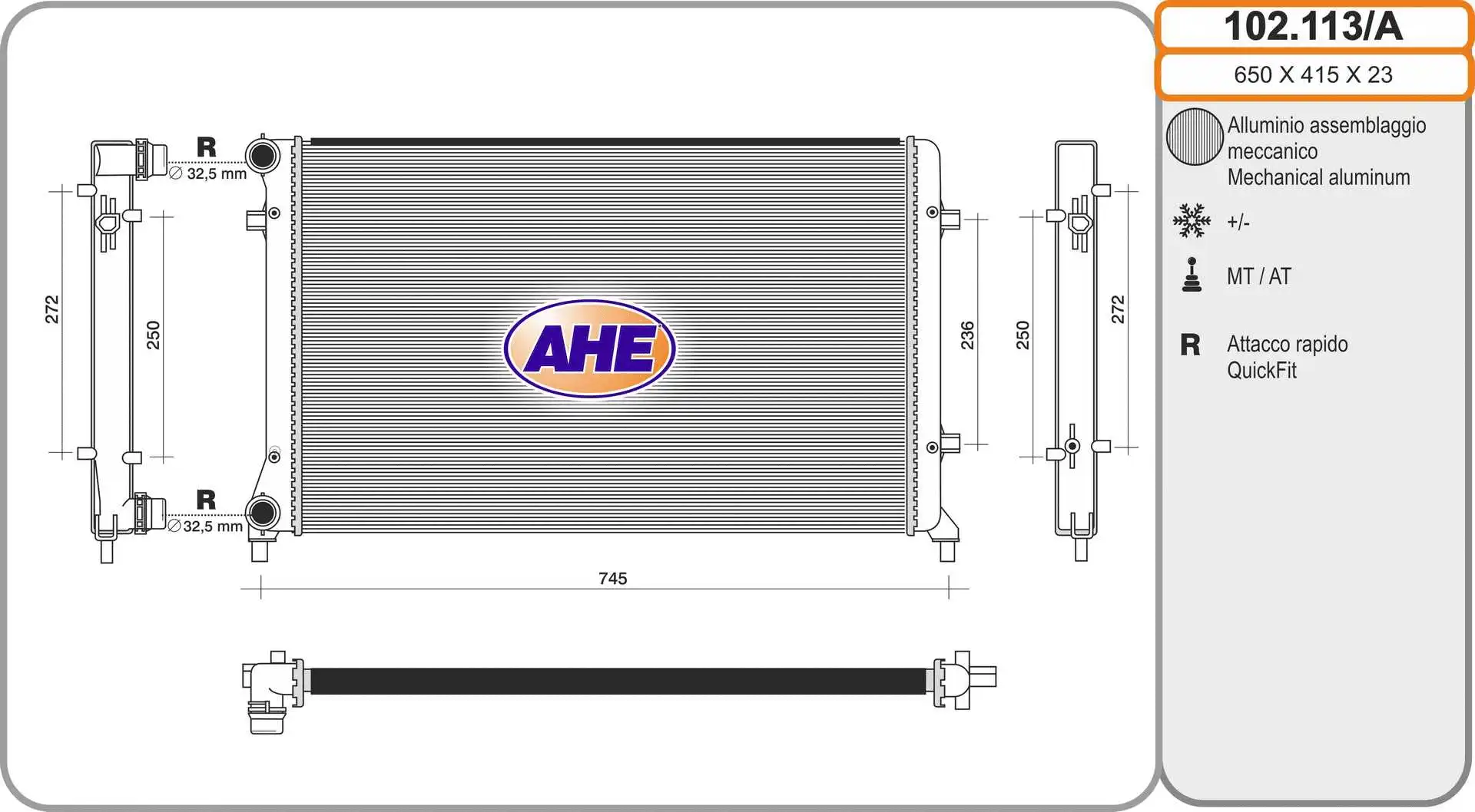 Radiateur, refroidissement du moteur AHE 102.113/A