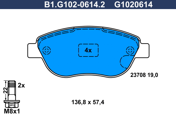 Kit de plaquettes de frein, frein à disque GALFER B1.G102-0614.2
