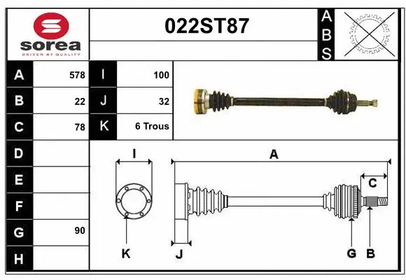 Arbre de transmission STARTCAR 022ST87
