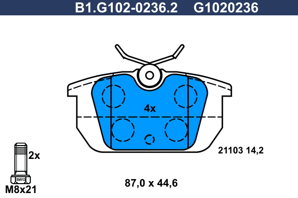 Kit de plaquettes de frein, frein à disque GALFER B1.G102-0236.2