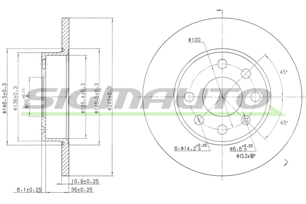 Disque de frein SIGMAUTO DBB129S