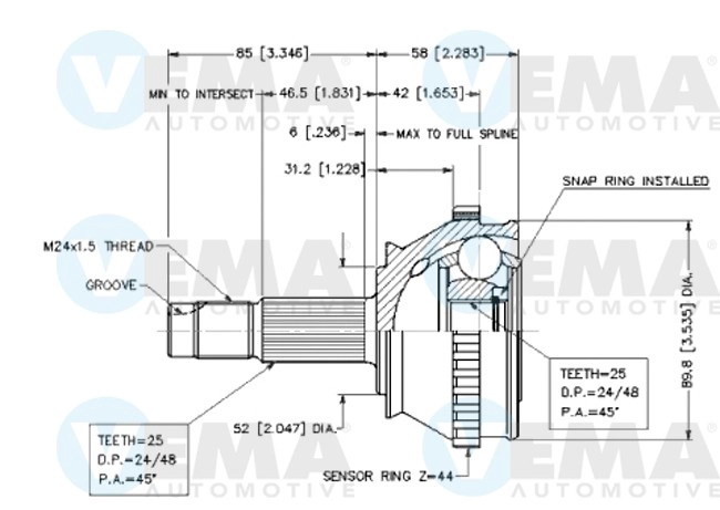 Jeu de joints, arbre de transmission VEMA 18611