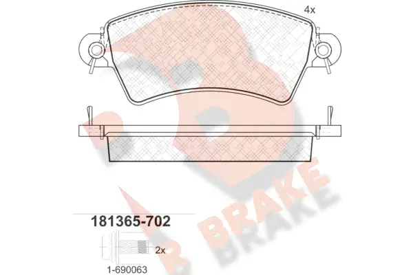 Kit de plaquettes de frein, frein à disque R BRAKE RB1365-702