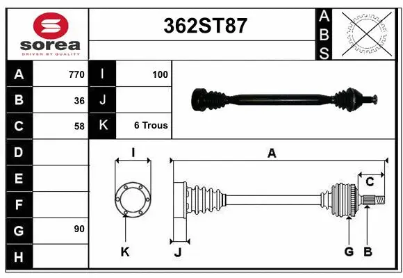 Arbre de transmission STARTCAR 362ST87