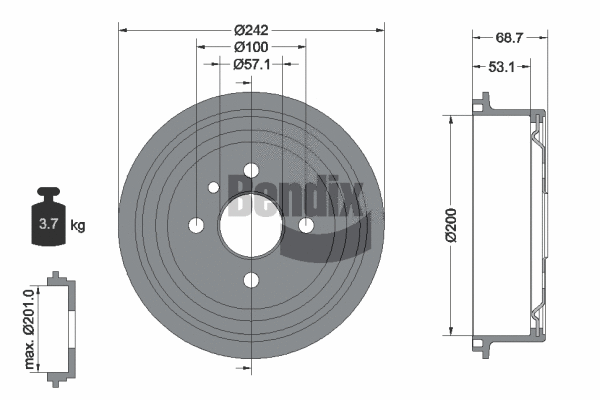 Tambour de frein BENDIX Braking BDM1009