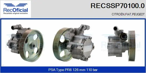Pompe hydraulique, direction RECOFICIAL RECSSP70100.0