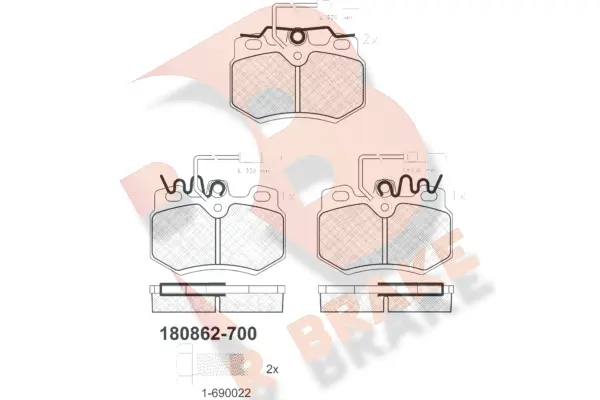 Kit de plaquettes de frein, frein à disque R BRAKE RB0862-700