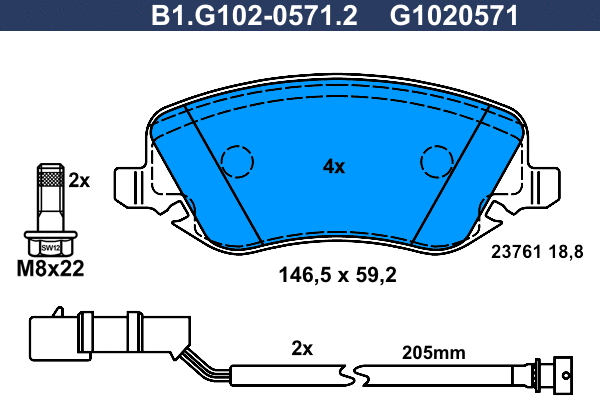 Kit de plaquettes de frein, frein à disque GALFER B1.G102-0571.2