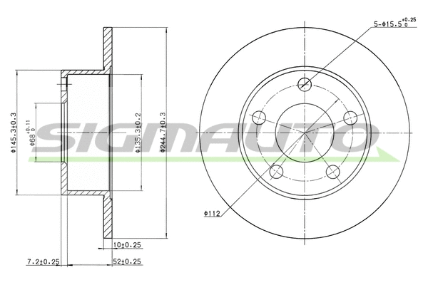 Disque de frein SIGMAUTO DBA265S