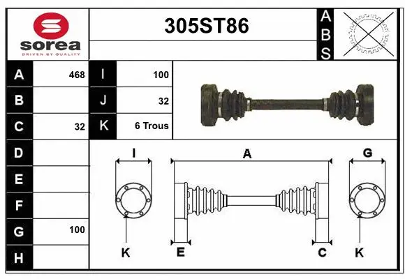 Arbre de transmission STARTCAR 305ST86