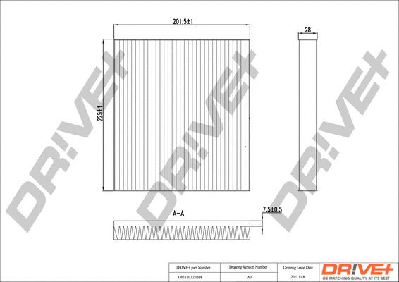 Filtre, air de l'habitacle Dr!ve+ DP1110.12.0388