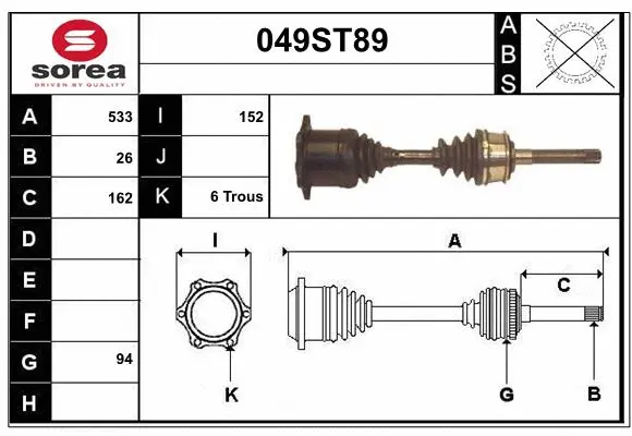 Arbre de transmission STARTCAR 049ST89