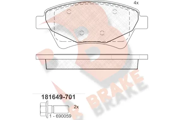 Kit de plaquettes de frein, frein à disque R BRAKE RB1649-701