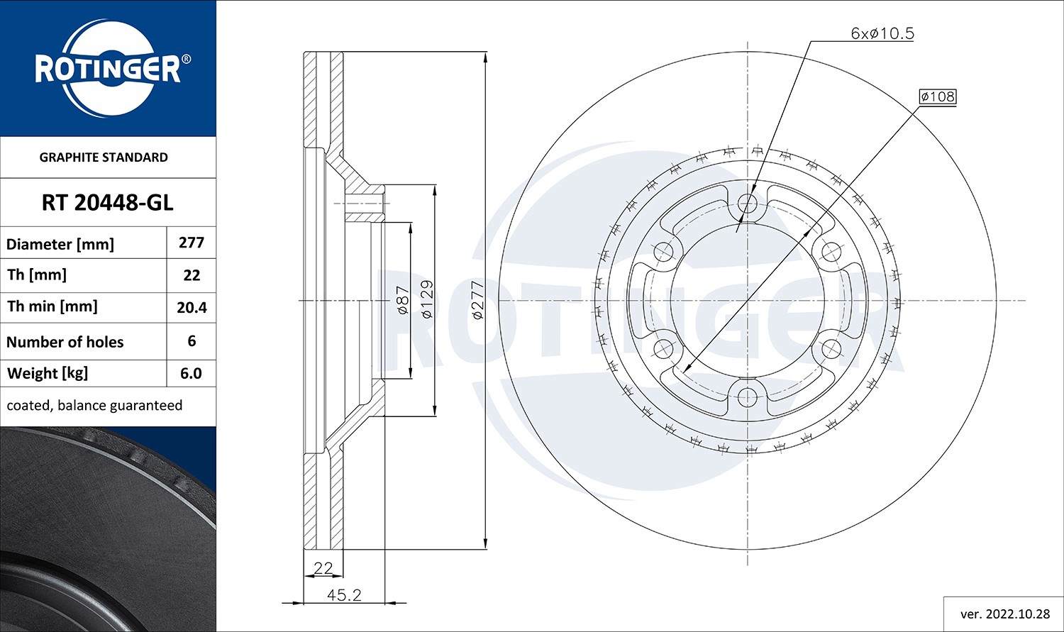 Disque de frein ROTINGER RT 20448-GL