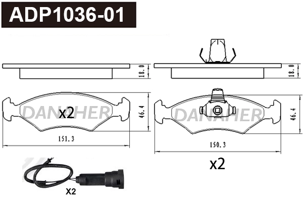 Kit de plaquettes de frein, frein à disque DANAHER ADP1036-01