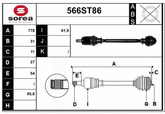 Arbre de transmission STARTCAR 566ST86