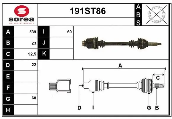 Arbre de transmission STARTCAR 191ST86