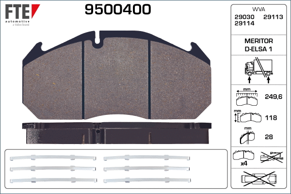 Kit de plaquettes de frein, frein à disque FTE 9500400
