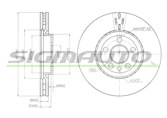 Disque de frein SIGMAUTO DBB165V
