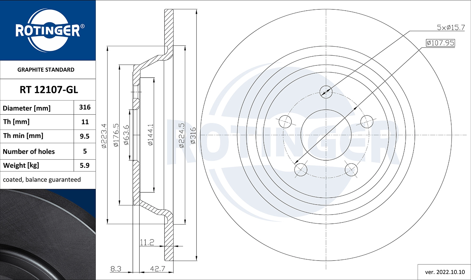 Disque de frein ROTINGER RT 12107-GL