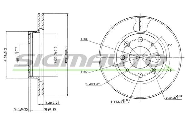 Disque de frein SIGMAUTO DBA152V