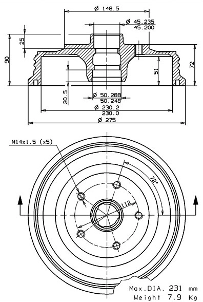 Tambour de frein VILLAR 627.0237