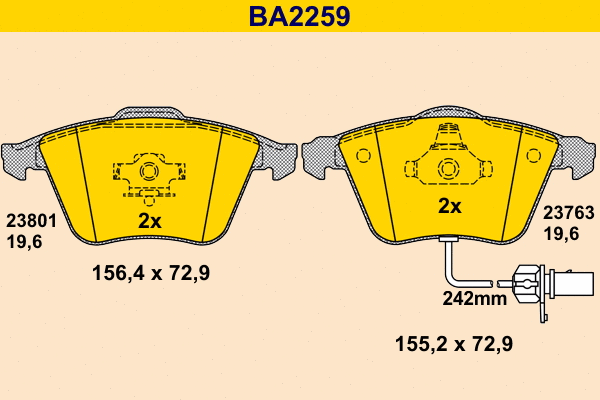 Kit de plaquettes de frein, frein à disque BARUM BA2259