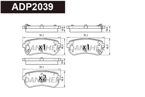 Kit de plaquettes de frein, frein à disque DANAHER ADP2039