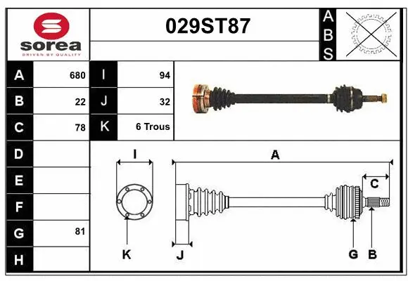 Arbre de transmission STARTCAR 029ST87