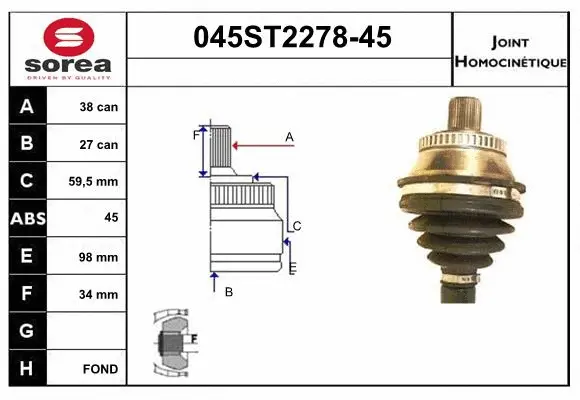 Jeu de joints, arbre de transmission STARTCAR 045ST2278-45
