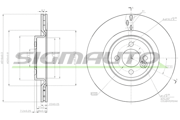 Disque de frein SIGMAUTO DBC127V
