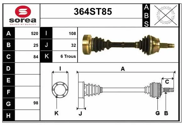 Arbre de transmission STARTCAR 364ST85