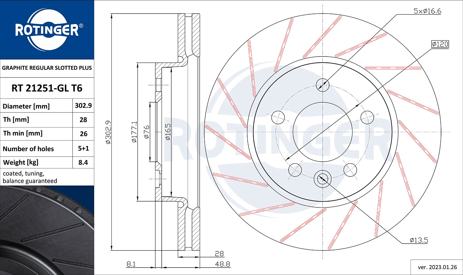 Disque de frein ROTINGER RT 21251-GL T6