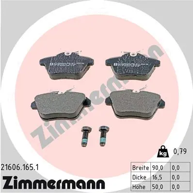 Kit de plaquettes de frein, frein à disque ZIMMERMANN 21606.165.1
