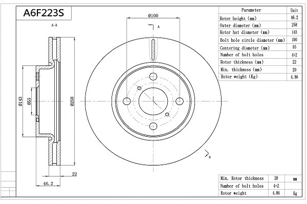 Disque de frein AISIN A6F223S