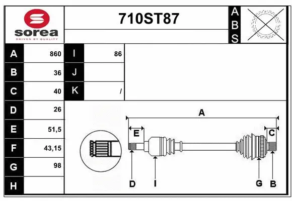 Arbre de transmission STARTCAR 710ST87
