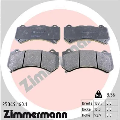 Kit de plaquettes de frein, frein à disque ZIMMERMANN 25849.160.1