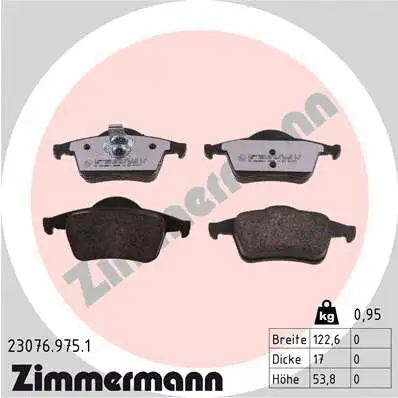 Kit de plaquettes de frein, frein à disque ZIMMERMANN 23076.975.1