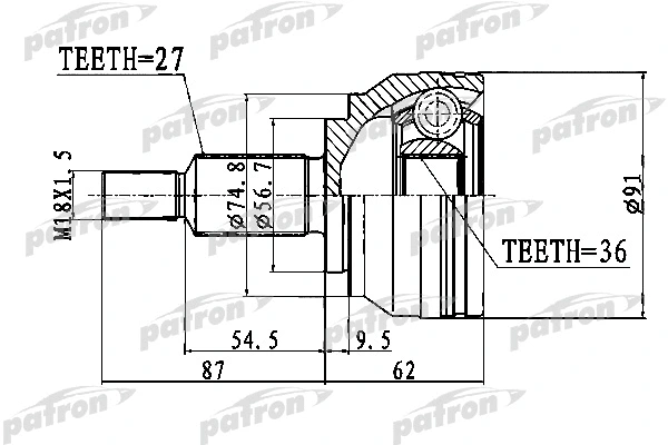 Jeu de joints, arbre de transmission PATRON PCV1771