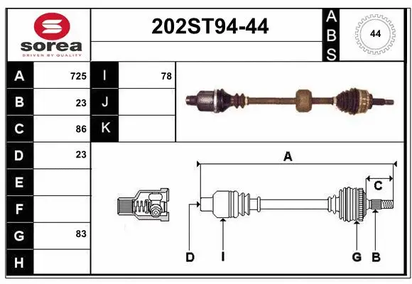 Arbre de transmission STARTCAR 202ST94-44