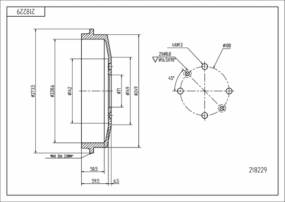 Tambour de frein HART 218 229